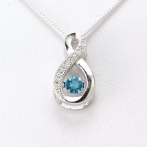 Blue Cubic Zirconia Necklace 925 Sterling Silver Pendant Gemstones Necklace - £22.36 GBP