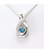 Blue Cubic Zirconia Necklace 925 Sterling Silver Pendant Gemstones Necklace - £22.18 GBP