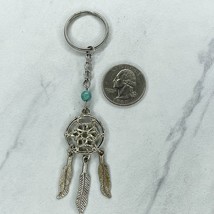 Silver Tone Faux Turquoise Beaded Dreamcatcher Feather Keychain Keyring - $6.92