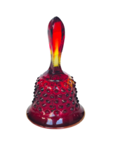 Fenton art glass figurine bell Cranberry red yellow hobnail ruby opalescent vtg - £51.75 GBP