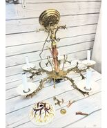 Vtg Tree Trunk Ceiling Light Chandelier 5 Arm Porcelain Brass Needs Repair - $346.50