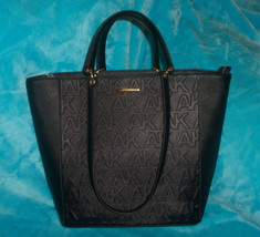 ANNE KLEIN Signature Logo Black Faux Leather Tote Shoulder Bag-LARGE - £22.38 GBP