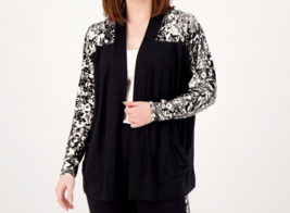 Isaac Mizrahi Live! Soho Baby French Terry Open Front Cardigan Pitch Black, M - £23.64 GBP