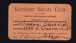 1951 GLENSIDE SOCIAL CLUB Philadelphia PA * Signed Member Joseph Shirvin - $7.87