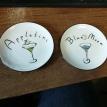 lot of 2 Pottery Barn Martini Cocktail Plates Blue Moon, Appletini, 4&quot; across - £3.16 GBP