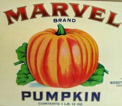 Marvel Brand Pumpkin Vegetable Can Label Halloween Vintage Original 1930's - $6.41
