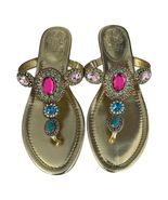 Vince Camuto Gold Jeweled Sandals Size 7.5 Embellished Thong Slip On - $34.20