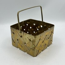 Brass Woven Square Basket with Collapsible Handle Andrea Sadek Made in India EUC - £9.61 GBP