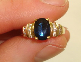 14k Yellow Gold 2.25 ctw Blue &amp; Colorless Sapphire Ladies Ring, Size 7 - £505.13 GBP