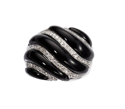 18k White Gold Onyx and Diamond Banded Plaque Ring Size 7.25 - $1,784.48