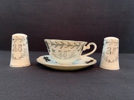 VINTAGE! Lefton China 25th Anniversary Salt and Pepper Shakers Coffee Cup Saucer - £7.02 GBP