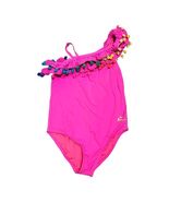 Betsey Johnson Girl&#39;s One-Shoulder Pink Pom-Pom Swimsuit Floral Hula Ski... - $66.89 CAD
