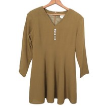 Barami Silk Dress M Sz 8 Mustard Gold V Neck Chartreuse Long Sleeve Flar... - $39.59