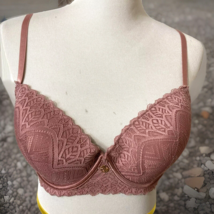 Sz 38C Adrienne Vittadina Bra Pink Lacey Scalloped Edges Push Up Padded - £11.86 GBP