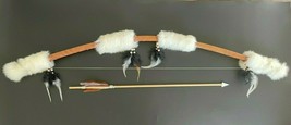 Navajo Native American Arctic Fox Fur Bow &amp; Arrow w/ Leather Feathers Beads 43&quot; - £195.38 GBP