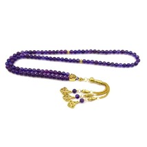 Tasbih Natural purple Amethysts 99beads bracelet Islamic Eid gift Gold Tassel fo - £29.57 GBP