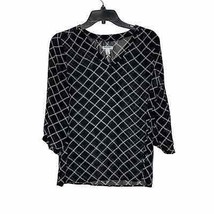 Old Navy Sheer Blouse Size Small Black With White Check Stripes Women 3/4 Sleeve - £14.00 GBP