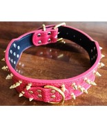 TEEMERRYCA ~ RED &amp; GOLD Wide Dog Collar ~ Spike Studded ~ Leather ~ Larg... - £17.78 GBP