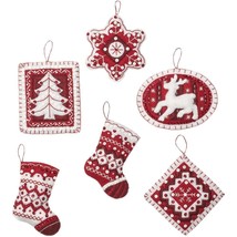DIY Bucilla Nordic Christmas Snow Tree Stocking Red Felt Ornaments Kit 86964E - £24.74 GBP
