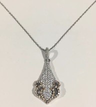 Sterling Silver Chandelier Shape Pendant Necklace W/ Champagne &amp; White cz Stones - £34.40 GBP