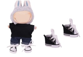 Black Doll Sneakers for Labubu 17cm–Lace-Up Canvas Shoes (1 Pair) NO Dol... - $19.11 CAD