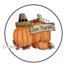 30 Thanksgiving Envelope Seals Labels Stickers 1.5&quot; Round Pumpkins Give Thanks - £5.98 GBP