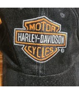 Harley Davidson Motor Cycles Adjustable Black Suede Leather Ball Hat Cap OS - £23.18 GBP