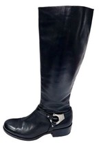 Via Spiga BLACK LEATHER Boot Silver Harness Knee High Zipper Riding 7.5 ... - $158.40
