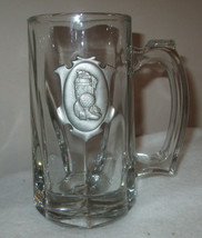 Clear Drinking Glass Pewter Emblem  Golfer Handled Mug Glass Stein   - $11.25