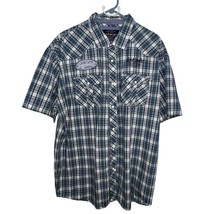 Ecko Unltd Shirt Mens XXL Blue Plaid Short Sleeve Pearl Snap Western But... - $304.62 MXN