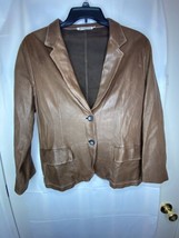 JIL SANDER Brown Soft Leather 2  Button Women’s Blazer Jacket Sz 44 2 Po... - £101.44 GBP