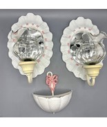 Vtg Burwood Wall Sconce Mirror Set White Hobnail Umbrella Wall Pocket - $21.66