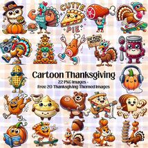 Cartoon Thanksgiving PNG Bundle | Cute Funny Autumn Clipart | 300 DPI Tr... - $2.46 CAD