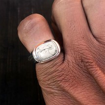 Natural White Howlite Cushion Cut Ring Unisex Healing Gemstone Pinky Silver Ring - £39.89 GBP