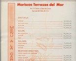 Mariscos Terrazas del Mar Carta Blanca Menu Cabo San Lucas Baja California  - £15.00 GBP