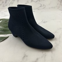 Eileen Fisher Stretch Knit Ankle Boots Booties Size 7.5 Navy Blue Low He... - $49.49