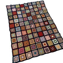 Antique Vintage Crochet Granny Square Afghan Blanket Throw 57x72 Roseanne Retro - $34.58