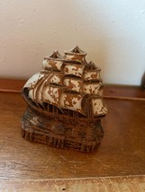 Vintage Small Painted Faux Wood Arts &amp; Crafts Sailing Ship Brush Holder or Other - £8.92 GBP
