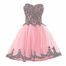 Short Rose Pink Tulle Vintage Black Lace Gothic Prom Homecoming Dresses Custom M - £101.26 GBP