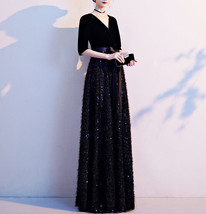 Black Velvet Maxi Dress Gowns Women Custom Plus Size Cocktail Dress image 3