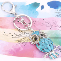 Fashion crystal keychain blue owl key ring bag pendant charm jewelry - £10.17 GBP