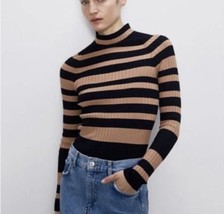 Zara mock neck sweater black taupe sz S - £28.67 GBP