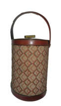 Vintage Mcm Georges Briard Fabric Ice Bucket W/ Tongs Burgundy Faux Leather Trim - $42.56