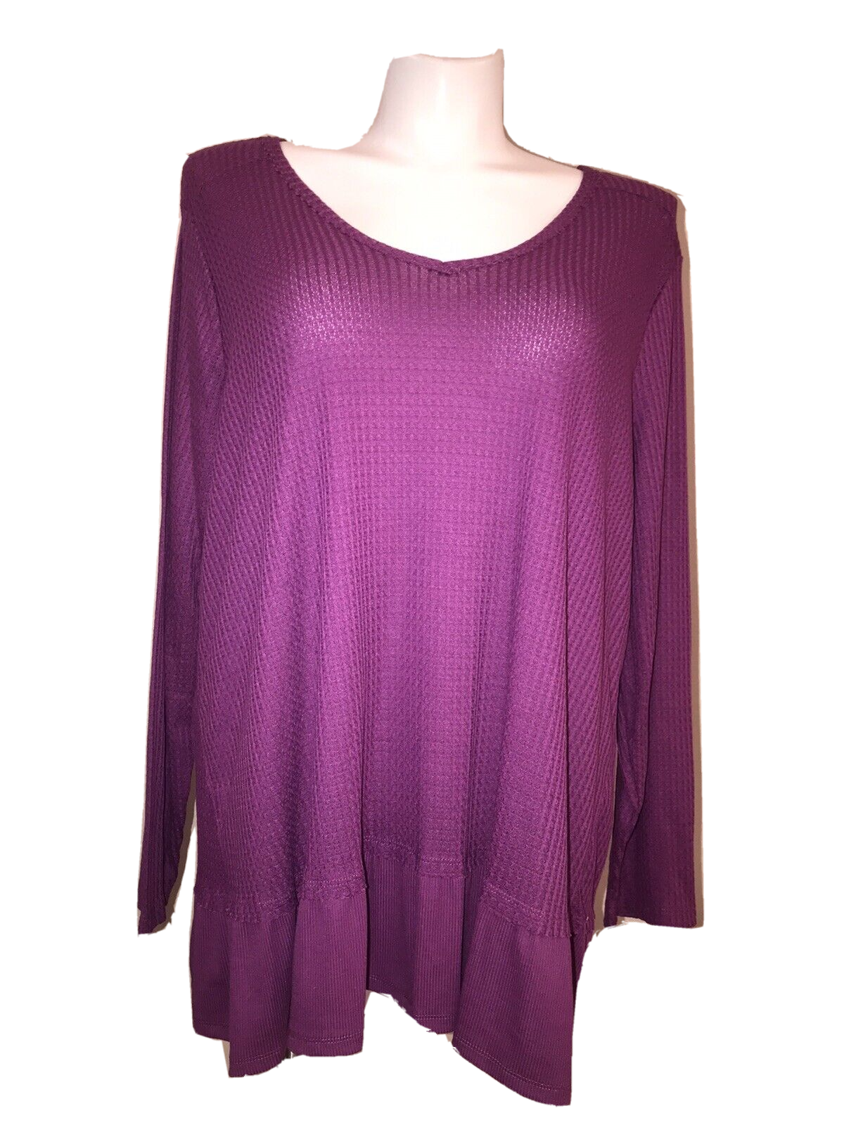 B.L.E.U  Woman Size 3X Purple V-neck Thermal Long Sleeve Shirt Tunic New - $19.32