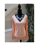 INC International Concepts Sweater Women&#39;s XL Peach V Neck Studded Sleeves - $41.55 CAD