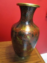 Antique cloisonne vase brown and touches of gold, turquoise base, golden on top - $123.75