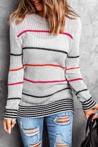 Gray Ribbed Knit Striped Sweater - £20.95 GBP