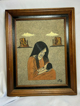 Vtg Wall Hanging Portrait Signed Framed Southwestern Sand Art Mother/Child EM83 - £55.43 GBP