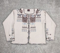 Vrikke Sweater Women M Tan Wool Embroidered Cardigan Nordic Irene Haugla... - $79.99