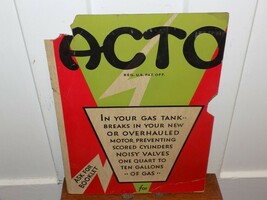 Vintage Acto Gas Tank Cardboard Display Sign - $54.45
